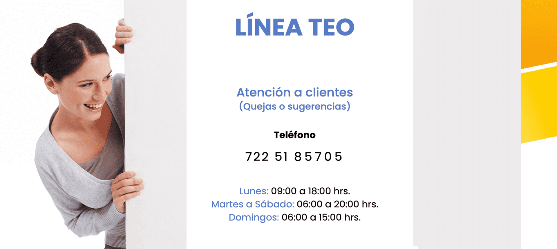 Primer slide con información de atención a clientes